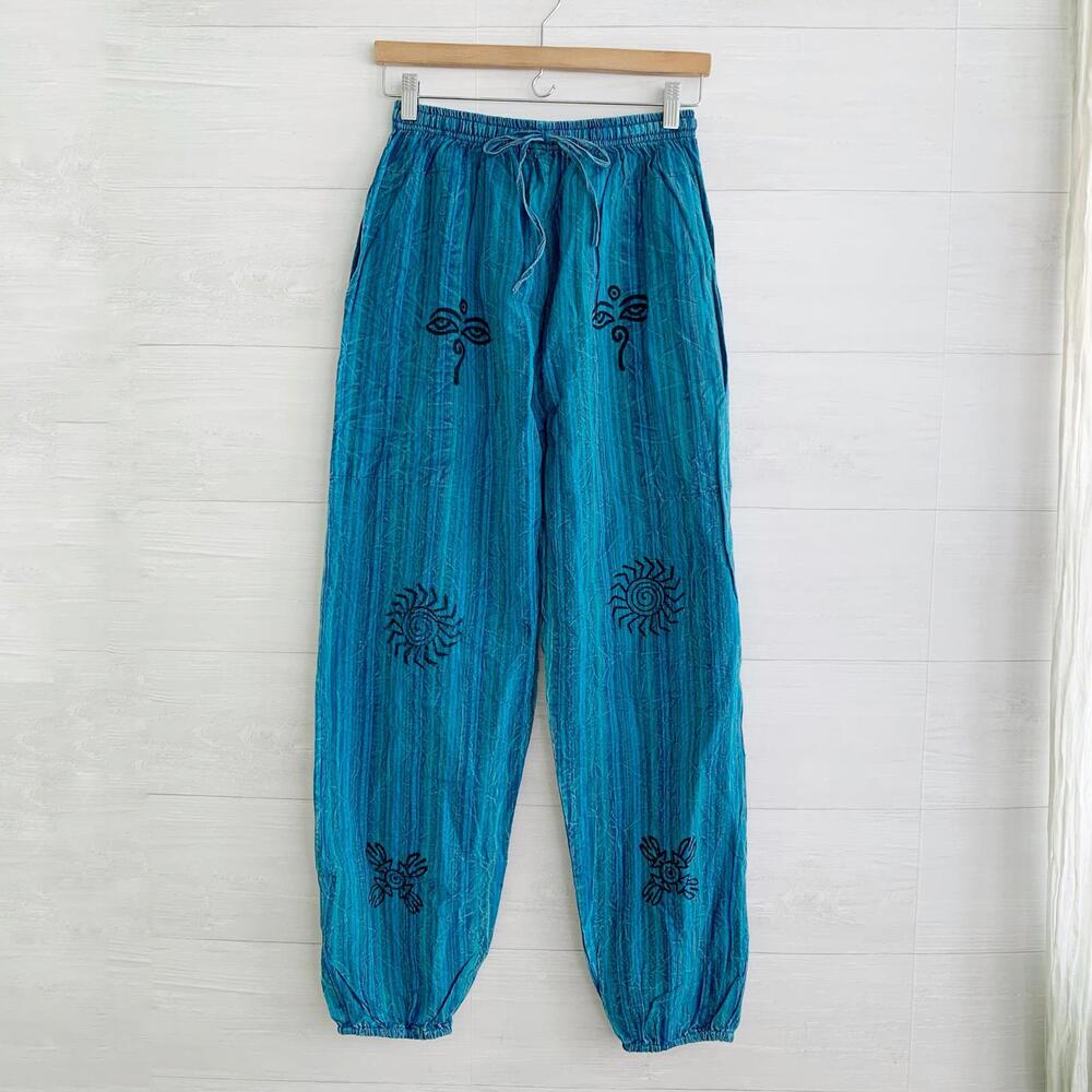 NWT Nick’s Imports India Blue striped cotton pull on lounge pants, M